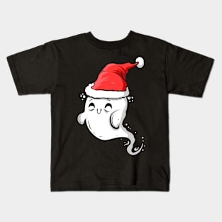 Cute Ghost Wearing Santa Hat Christmas Halloween Hallowxmas Kids T-Shirt